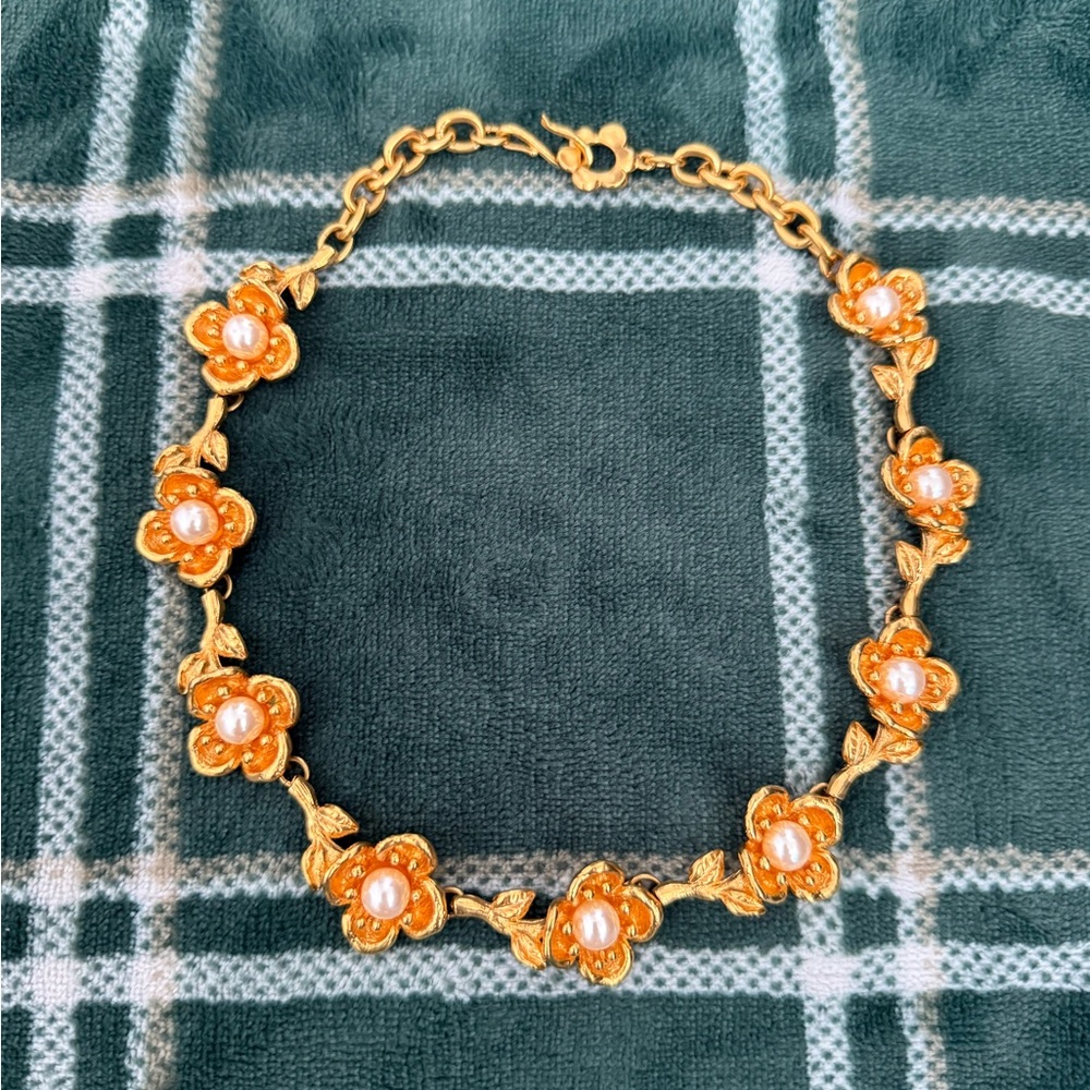 Vintage Kenzo Floral Pearl Necklace